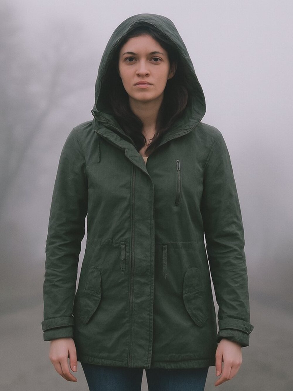 Ambiance Hooded Utility Jacket, Size Small Olive Green Drawstring Waist - Picture 1 of 10